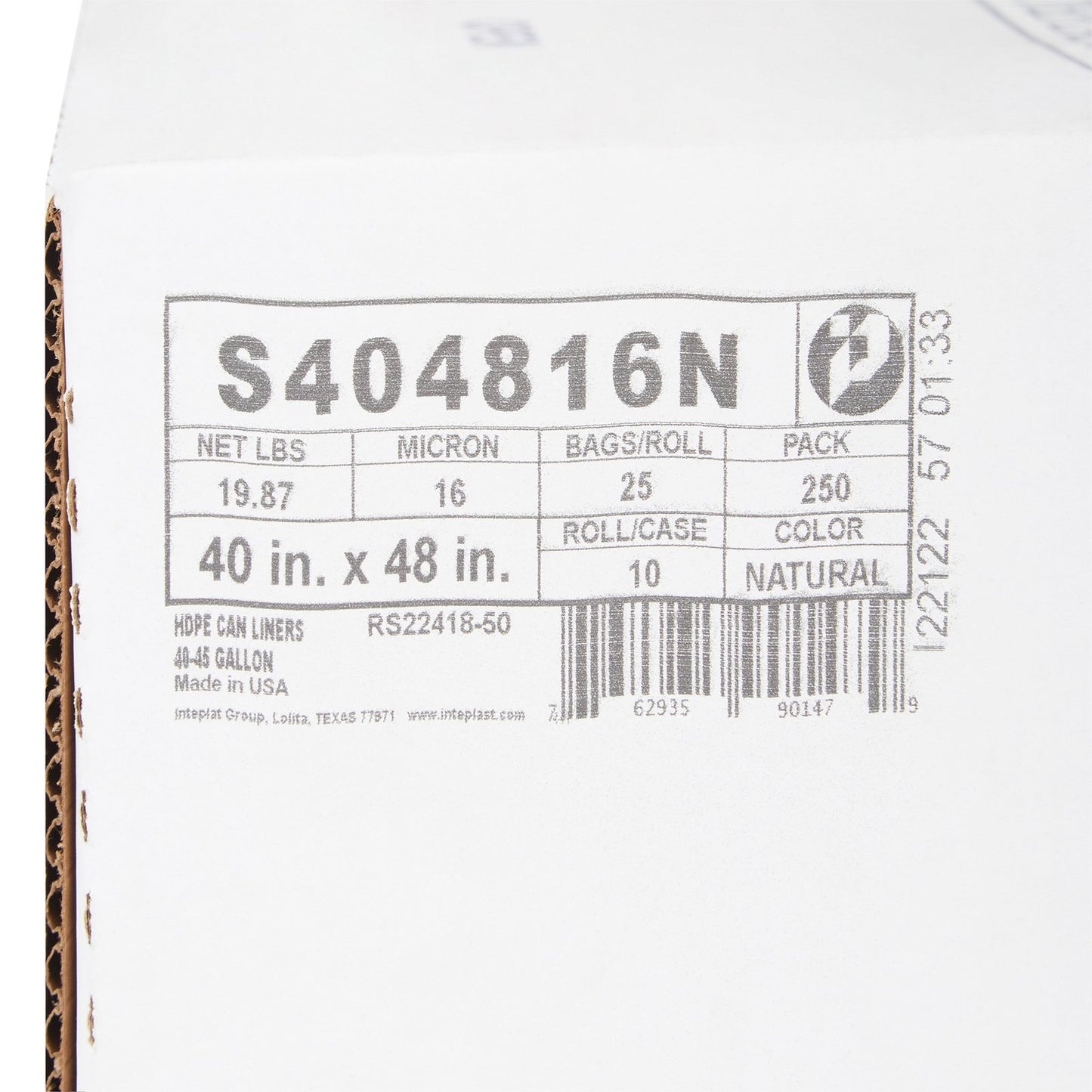 SunnyCare Can Liner 40 x 48 Natural, 45 Galon,16 Mic-(250/CASE)