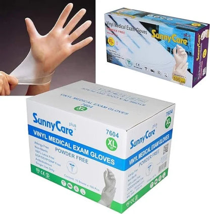 SunnyCare Vinyl Medical Exam Gloves Powder-Free, Small, 100ea/bx 10bx/cs