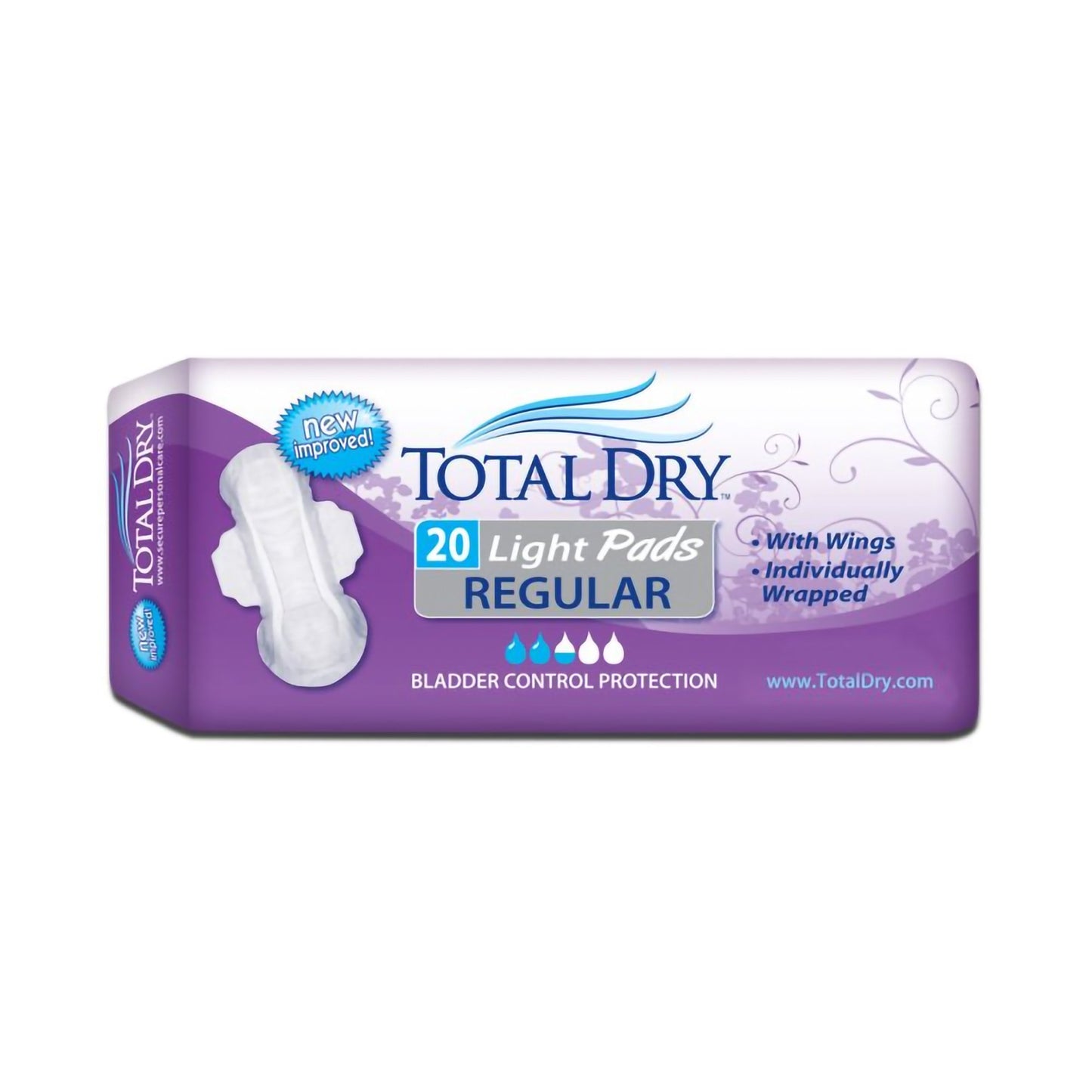 Bladder Control Pad TotalDry™ 11 Inch Length Moderate Absorbency Polymer Core Regular-20/PK, 9PK/CS