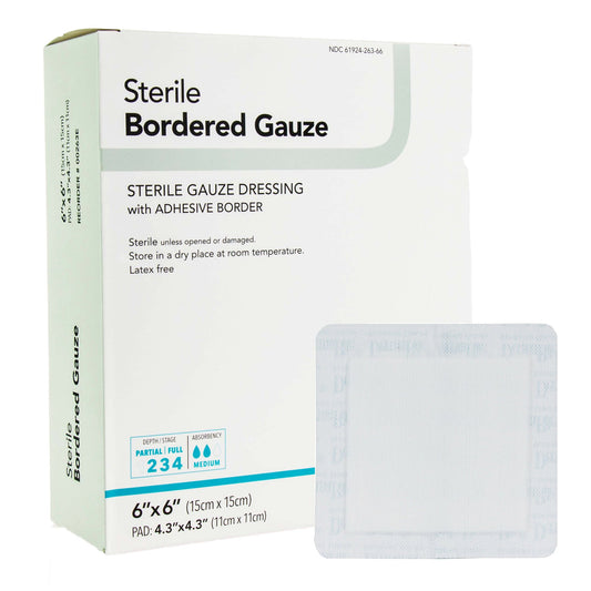 Island Dressing DermaRite® Bordered Gauze 6 X 6 Inch Square Sterile-GAUZE, BORDERED STR 6"X6"