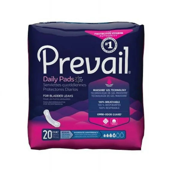 Bladder Control Pad Prevail® Daily Pads 9-1/4 Inch Length Moderate Absorbency Polymer Core One Size