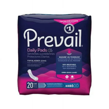 Bladder Control Pad Prevail® Daily Pads 9-1/4 Inch Length Moderate Absorbency Polymer Core One Size