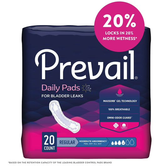 Bladder Control Pad Prevail® Daily Pads 9-1/4 Inch Length Moderate Absorbency Polymer Core One Size