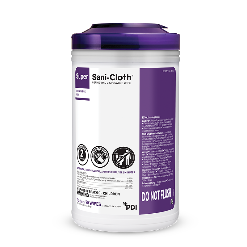 Super Sani-Cloth Germicidal Large Canister Purple Lid 160's