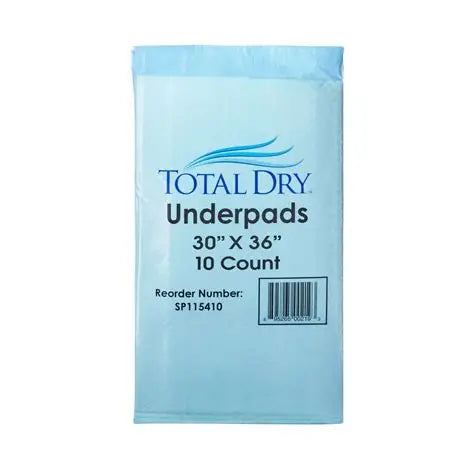 Disposable Underpad TotalDry™ 30 X 36 Inch Fluff / Polymer Heavy Absorbency-(10PKS/CS)